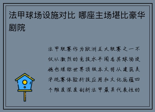 法甲球场设施对比 哪座主场堪比豪华剧院